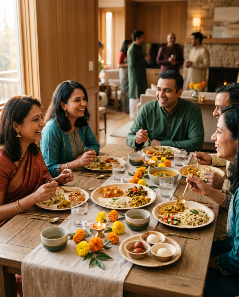 Festive Gatherings hosting with organic areca leaf tableware