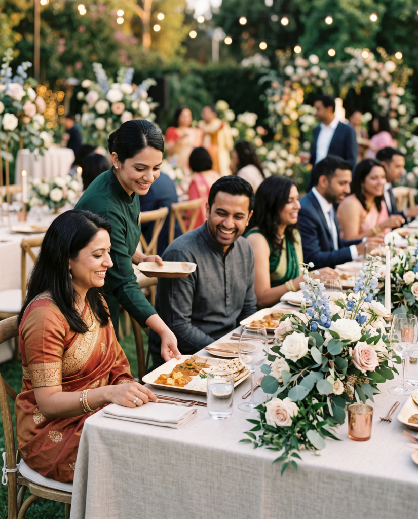 Weddings hosting with organic areca leaf tableware